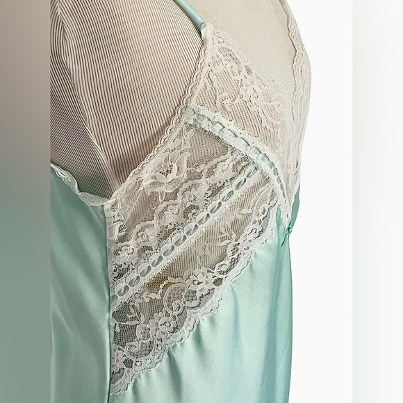 Vintage La Notte Green Chiffon Peignoir Lingerie Slip Dress Robe Set Lace Small - Picture 10 of 15
